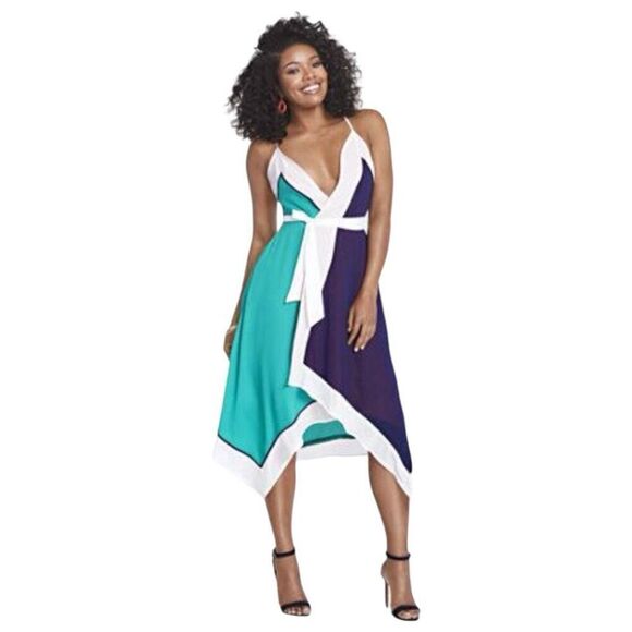 NWT Gabrielle Union Colorblock Faux Wrap Dress Size Medium - Picture 1 of 8